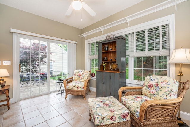 2 Plum Tree Cir, Farmington, CT 06032 - living area with a ceiling fan, tile patterned flooring, and baseboards