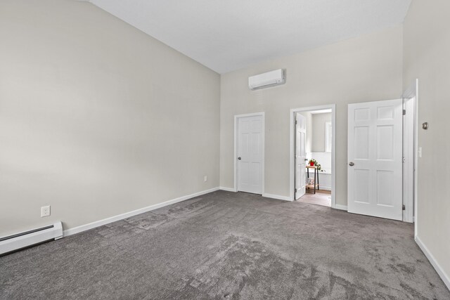 5 Nutmeg Ln, East Hampton, CT 06424 - unfurnished bedroom featuring a high ceiling, carpet, an AC wall unit, baseboards, and baseboard heating