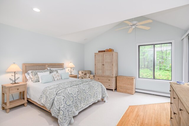 22 Kristy Dr, Bethel, CT 06801 - bedroom with baseboard heating, lofted ceiling, recessed lighting, a ceiling fan, and light colored carpet