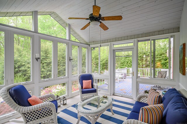 22 Kristy Dr, Bethel, CT 06801 - sunroom / solarium with lofted ceiling, a ceiling fan, and outdoor lounge area