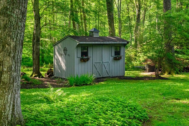 22 Kristy Dr, Bethel, CT 06801 - view of shed featuring a forest view