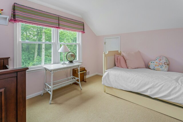 11 Thomas Rd, Westport, CT 06880 - carpeted bedroom featuring vaulted ceiling and baseboards