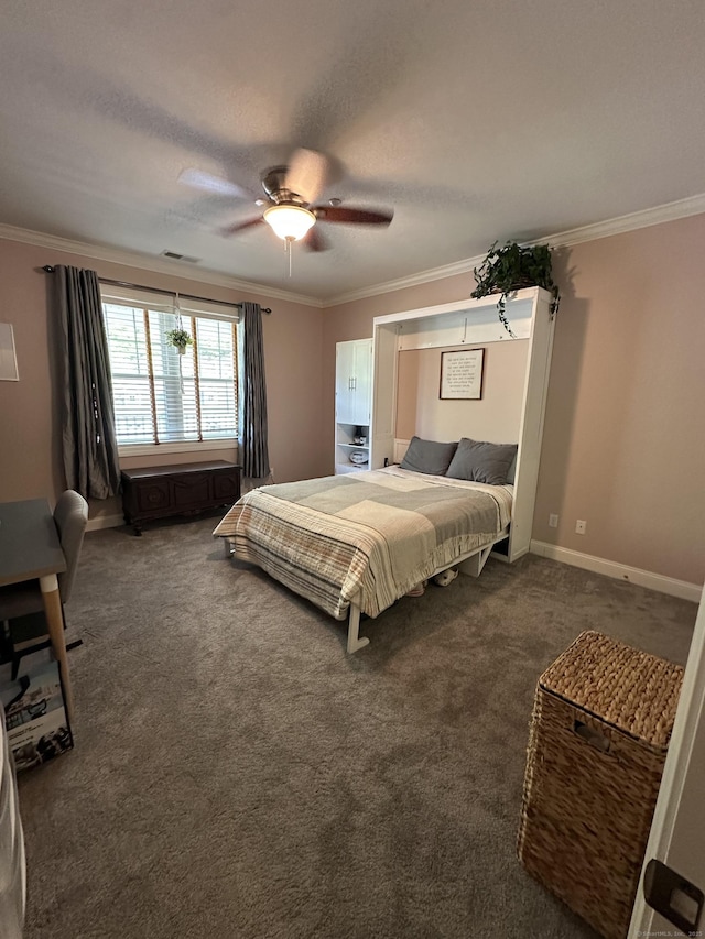 95 S Ridge Ln Unit D201, Berlin, CT 06037 - carpeted bedroom featuring crown molding, a ceiling fan, and baseboards