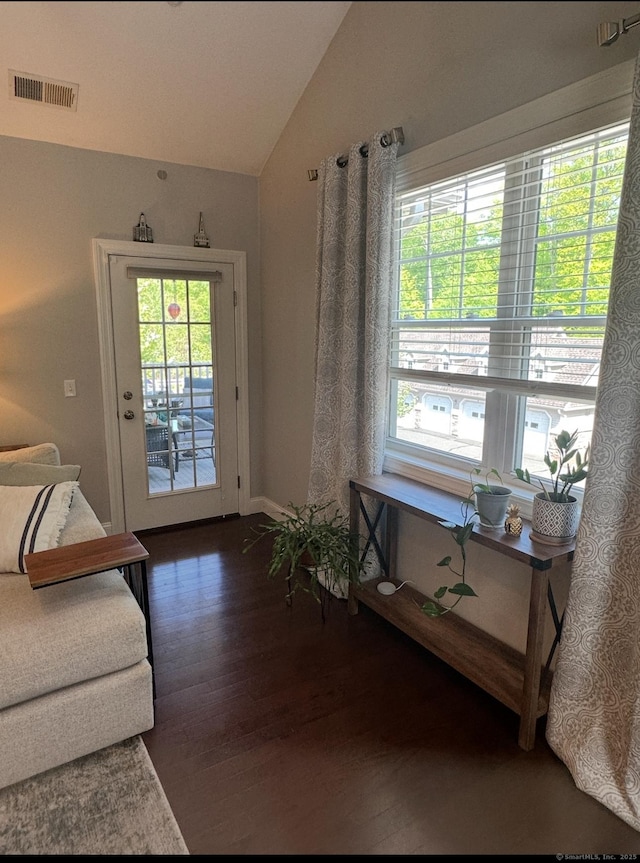 95 S Ridge Ln Unit D201, Berlin, CT 06037 - doorway featuring vaulted ceiling, wood finished floors, and baseboards