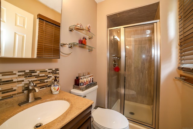 46 Rabbit Rock Rd, East Haven, CT 06513 - bathroom with tasteful backsplash, a shower stall, toilet, and vanity