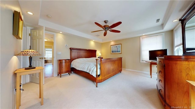 196 Jefferson St, Stratford, CT 06615 - bedroom featuring light carpet, a raised ceiling, recessed lighting, and baseboards