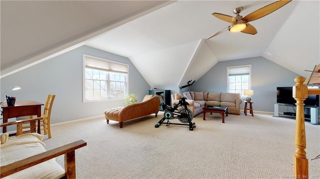 196 Jefferson St, Stratford, CT 06615 - bedroom featuring carpet flooring, lofted ceiling, a ceiling fan, and baseboards