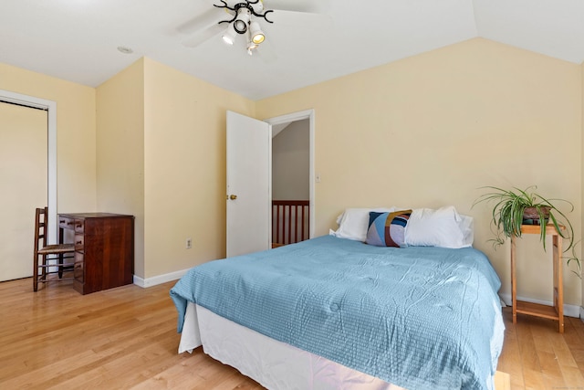 18 Charles St, Groton, CT 06355 - bedroom featuring light wood finished floors, baseboards, a ceiling fan, and lofted ceiling