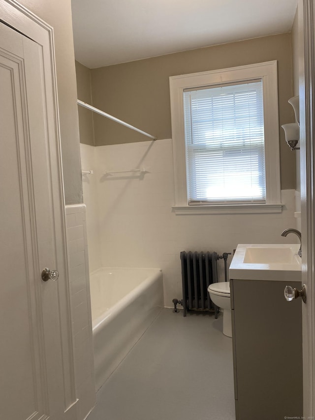 139 Fountain St Apt B9, New Haven, CT 06515 - bathroom with radiator, vanity, toilet, and shower / washtub combination