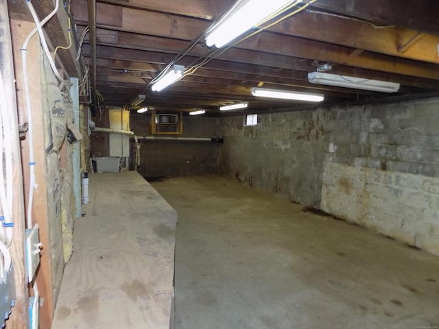 view of unfinished basement