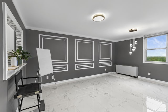 2370 N Ave Unit 12G, Bridgeport, CT 06604 - unfurnished dining area with baseboards, light marble finish floors, and crown molding