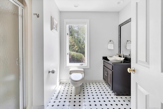 81 Georges Ln, Monroe, CT 06468 - full bathroom featuring baseboards, toilet, a shower stall, and vanity