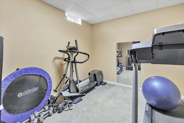 81 Georges Ln, Monroe, CT 06468 - workout area with carpet floors, baseboards, and a drop ceiling