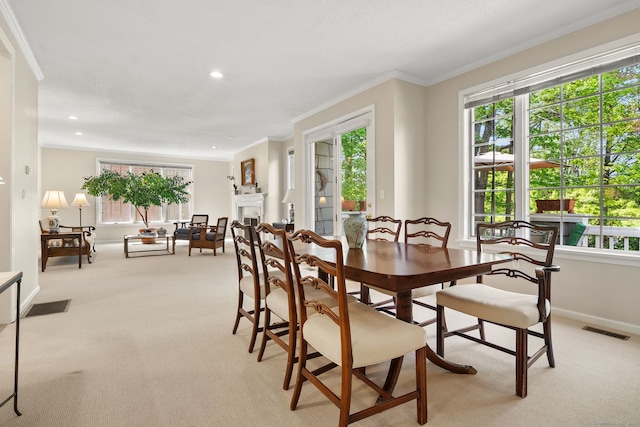 5 Harwich Ln Unit 5, West Hartford, CT 06117 - dining room featuring light colored carpet, crown molding, recessed lighting, and baseboards