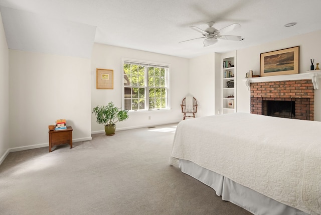 5 Harwich Ln Unit 5, West Hartford, CT 06117 - carpeted bedroom featuring baseboards, ceiling fan, and a fireplace