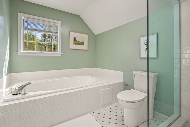 5 Harwich Ln Unit 5, West Hartford, CT 06117 - full bathroom with a bath, toilet, lofted ceiling, and a tile shower