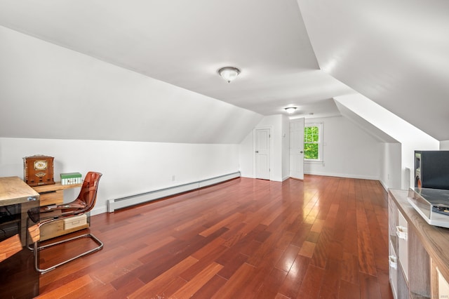 29 E Cliff St, Norwich, CT 06360 - home office with baseboard heating, wood finished floors, vaulted ceiling, and baseboards