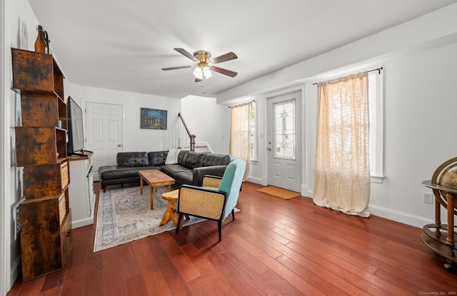 29 E Cliff St, Norwich, CT 06360 - living area with a ceiling fan, baseboards, and dark wood-type flooring