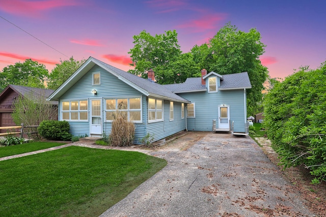 50 Hill Top Rd, Morris, CT 06763 - view of front of home featuring asphalt driveway, a chimney, and roof with shingles