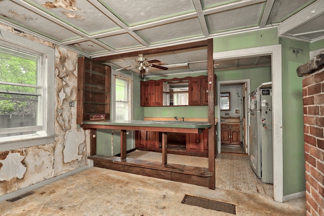 50 Hill Top Rd, Morris, CT 06763 - kitchen featuring freestanding refrigerator and ceiling fan