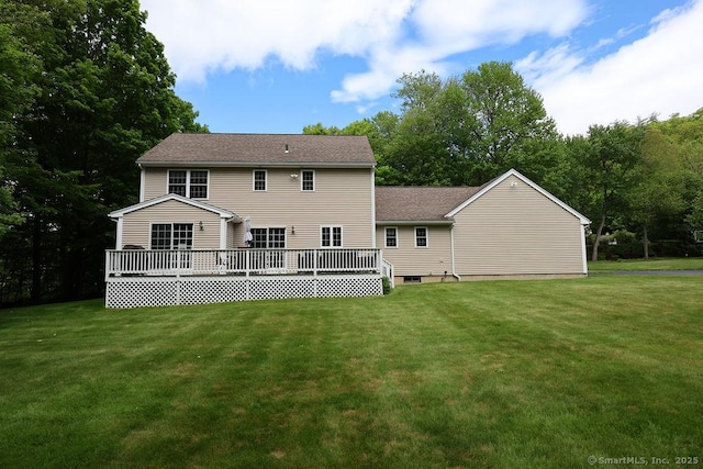 24 Secret Mountain Trl, Canton, CT 06019 - rear view of property with a wooden deck and a lawn