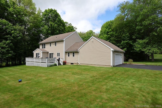 24 Secret Mountain Trl, Canton, CT 06019 - back of house with a yard, a deck, a garage, and driveway