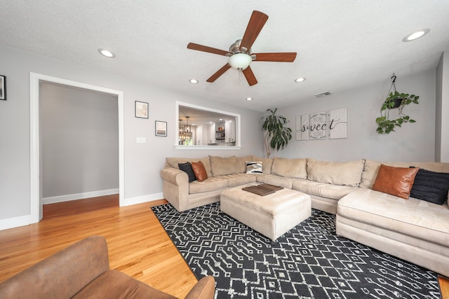 48 Sprucedale Dr, Waterbury, CT 06706 - living room featuring ceiling fan, wood finished floors, baseboards, and recessed lighting
