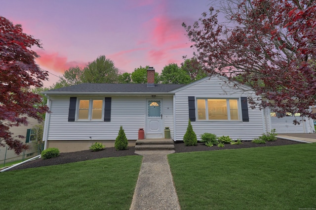 48 Sprucedale Dr, Waterbury, CT 06706 - single story home featuring a chimney, a yard, and a garage