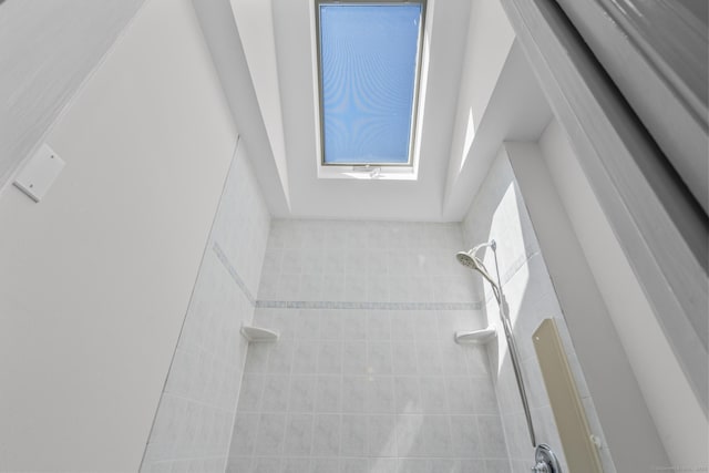 43 Atwater St, Milford, CT 06460 - bathroom view of a tile shower and a skylight