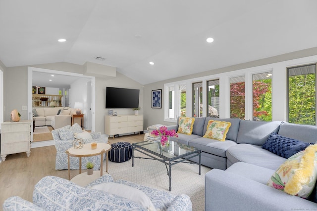 135 Gary Rd, Stamford, CT 06903 - living area featuring vaulted ceiling, light wood-style floors, and recessed lighting