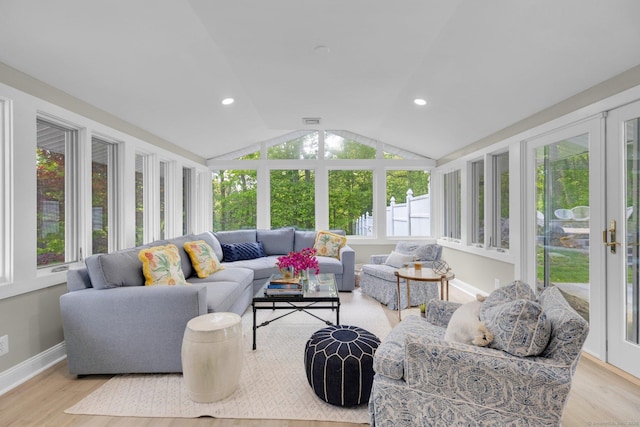 135 Gary Rd, Stamford, CT 06903 - sunroom with wood finished floors, lofted ceiling, recessed lighting, french doors, and baseboards