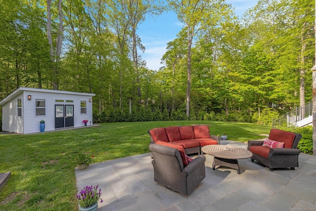 135 Gary Rd, Stamford, CT 06903 - view of patio / terrace featuring an outdoor structure and an outdoor hangout area