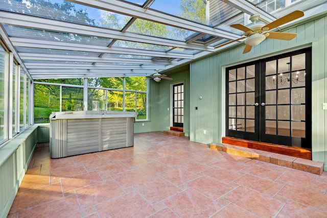 34 Willow Ln, East Lyme, CT 06333 - unfurnished sunroom featuring french doors and ceiling fan