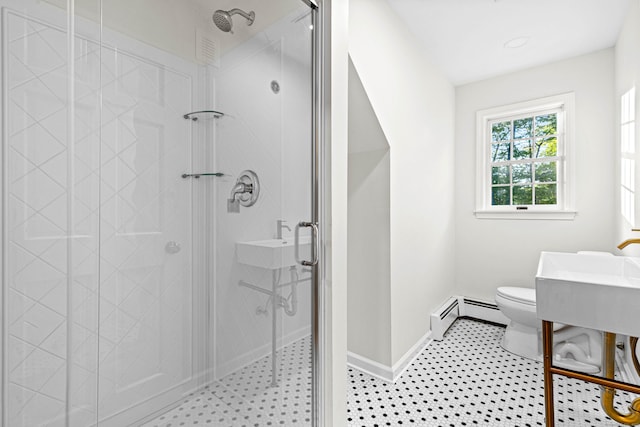 34 Willow Ln, East Lyme, CT 06333 - bathroom featuring baseboards, a stall shower, toilet, and tile patterned floors