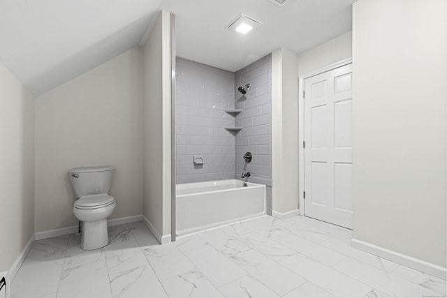 34 Willow Ln, East Lyme, CT 06333 - bathroom with marble look tiles, baseboards, toilet, and  shower combination