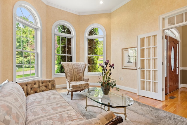 33 Pease Farm Rd, Ellington, CT 06029 - living area with wood finished floors, crown molding, and a high ceiling