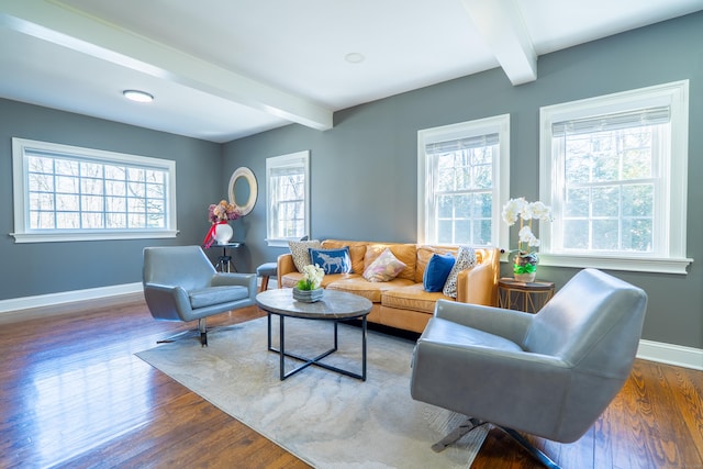 471 Newtown Tpke, Redding, CT 06896 - living area featuring beam ceiling, baseboards, and wood finished floors