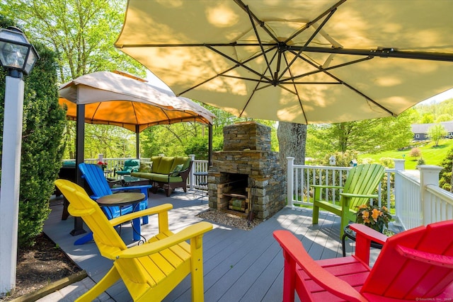 255 Killingly Rd, Pomfret, CT 06259 - wooden terrace with an outdoor living space with a fireplace and a gazebo