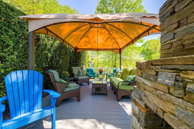 255 Killingly Rd, Pomfret, CT 06259 - wooden deck featuring an outdoor living space and a gazebo