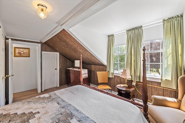 255 Killingly Rd, Pomfret, CT 06259 - bedroom featuring wooden walls and vaulted ceiling