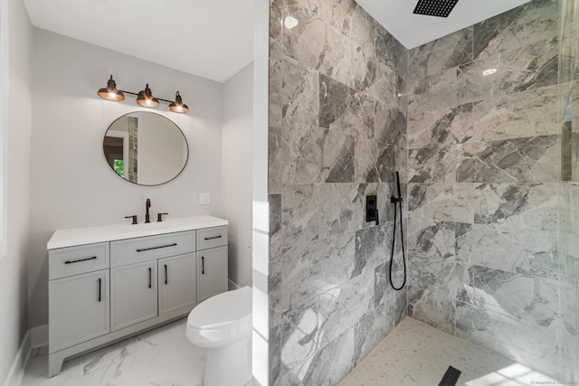 26 Maple Ave, North Haven, CT 06473 - full bathroom featuring vanity, a tile shower, toilet, and marble look tiles