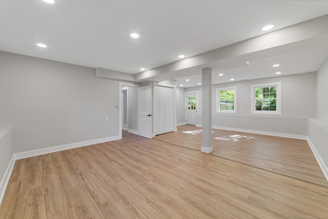 26 Maple Ave, North Haven, CT 06473 - basement with baseboards, light wood-type flooring, and recessed lighting