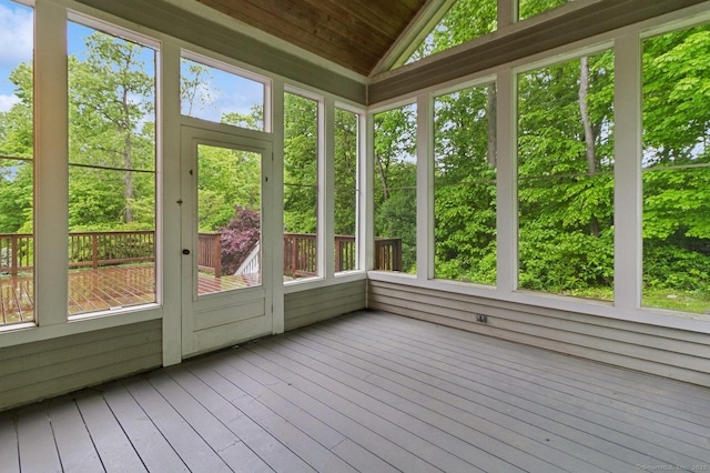 65 Church Rd, Sherman, CT 06784 - unfurnished sunroom featuring wooden ceiling, lofted ceiling, and hardwood / wood-style floors