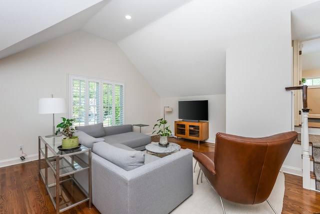 21 Park Pl, Darien, CT 06820 - living room with wood finished floors, lofted ceiling, recessed lighting, and baseboards