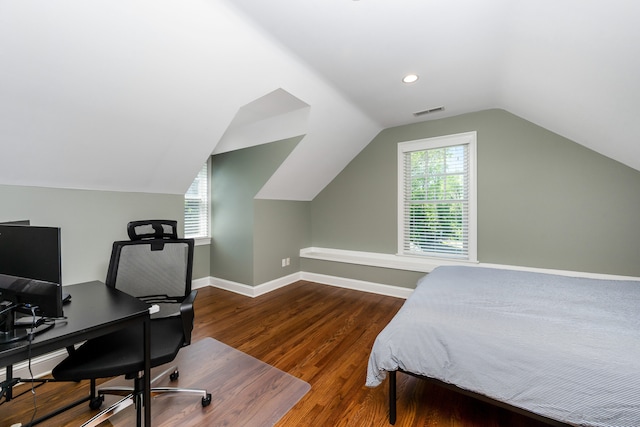 21 Park Pl, Darien, CT 06820 - bedroom with wood finished floors, vaulted ceiling, baseboards, and an office area