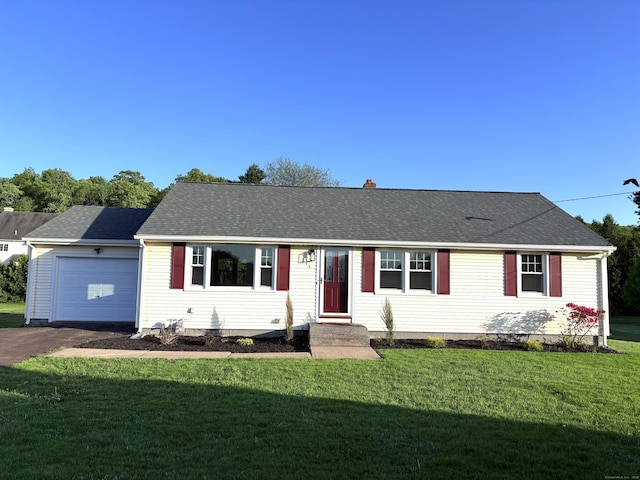 244 Spruce Brook Rd, Berlin, CT 06037 - single story home with driveway, a front lawn, a garage, and roof with shingles