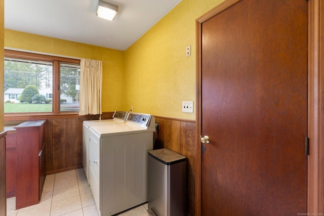 16 Ellsworth Rd, East Windsor, CT 06016 - washroom featuring washer and dryer, light tile patterned floors, wainscoting, and wooden walls