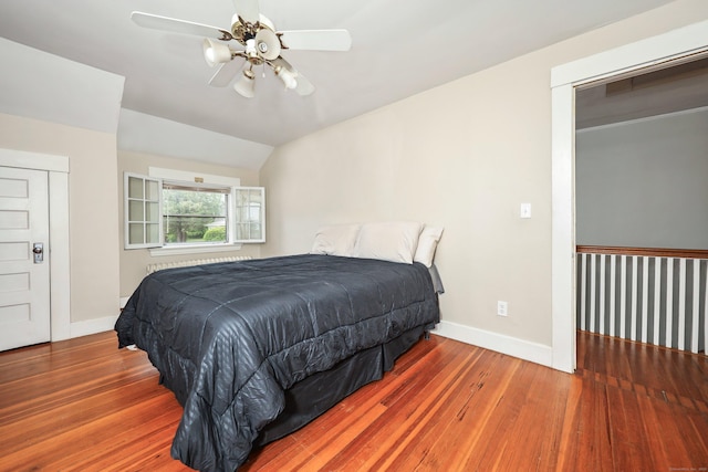 30 Birchwood St, Waterbury, CT 06708 - bedroom with wood finished floors, baseboards, vaulted ceiling, and ceiling fan