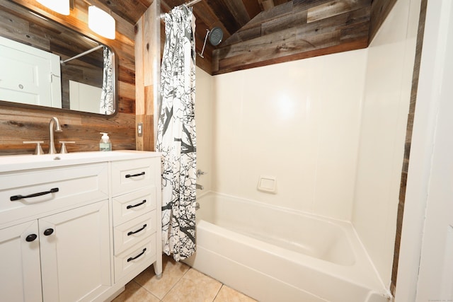 30 Birchwood St, Waterbury, CT 06708 - bathroom featuring tile patterned floors, shower / bath combination with curtain, and vanity