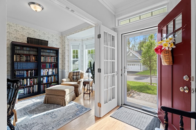 20 Webster Ln Unit 20, Middletown, CT 06457 - doorway featuring wallpapered walls, ornamental molding, and wood finished floors